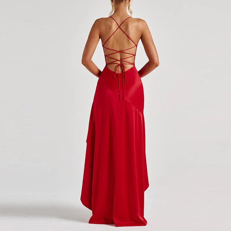 High Waist Sleeveless Satin Formal Dress - Courbe et Compagnie