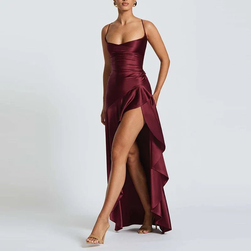 High Waist Sleeveless Satin Formal Dress - Courbe et Compagnie