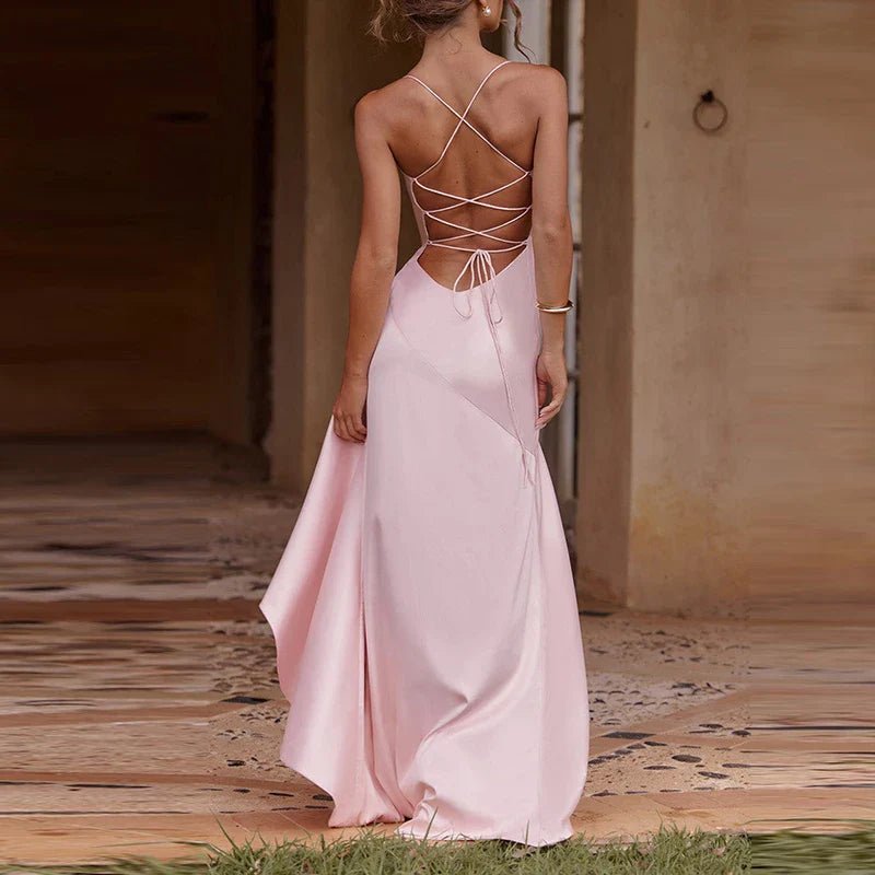 High Waist Sleeveless Satin Formal Dress - Courbe et Compagnie