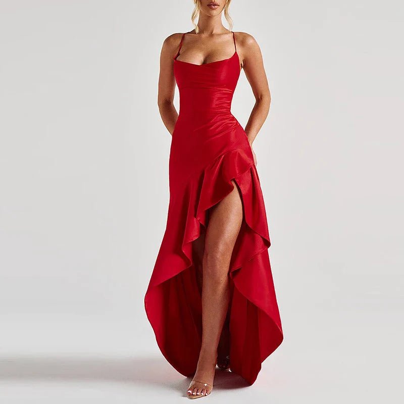 High Waist Sleeveless Satin Formal Dress - Courbe et Compagnie