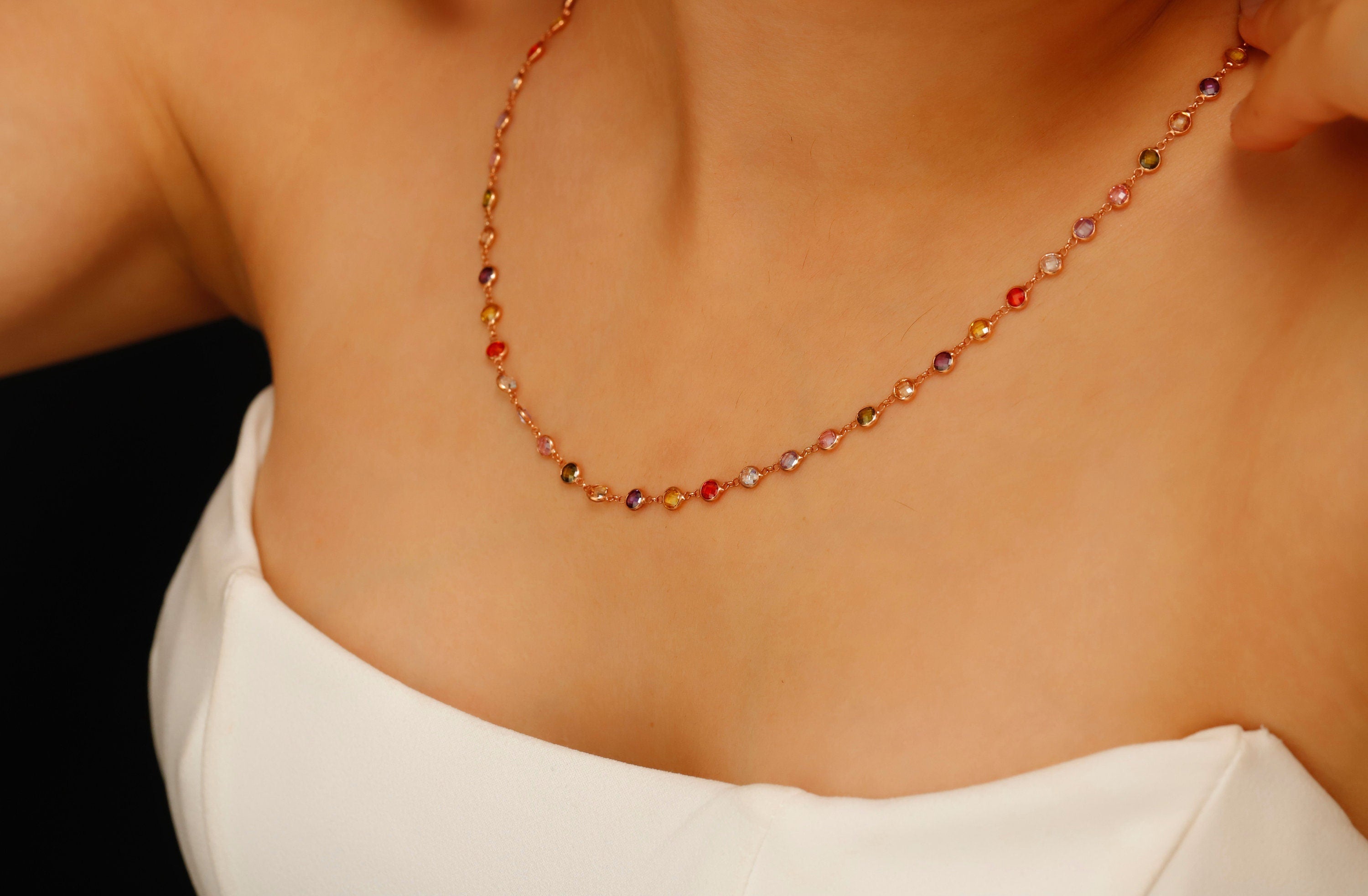 Gemstone Baguette Necklace - Multicolor Charm Jewelry