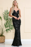 Illusion V-Neck Embroidered Sequins Long Prom Dress - Courbe et Compagnie