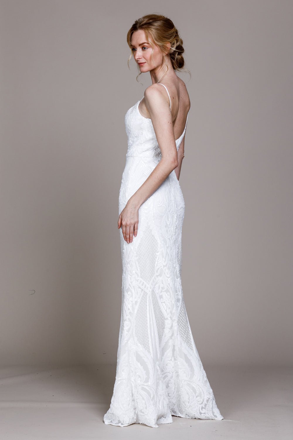 Illusion V-Neck Embroidered Sequins Long Prom Dress - Courbe et Compagnie
