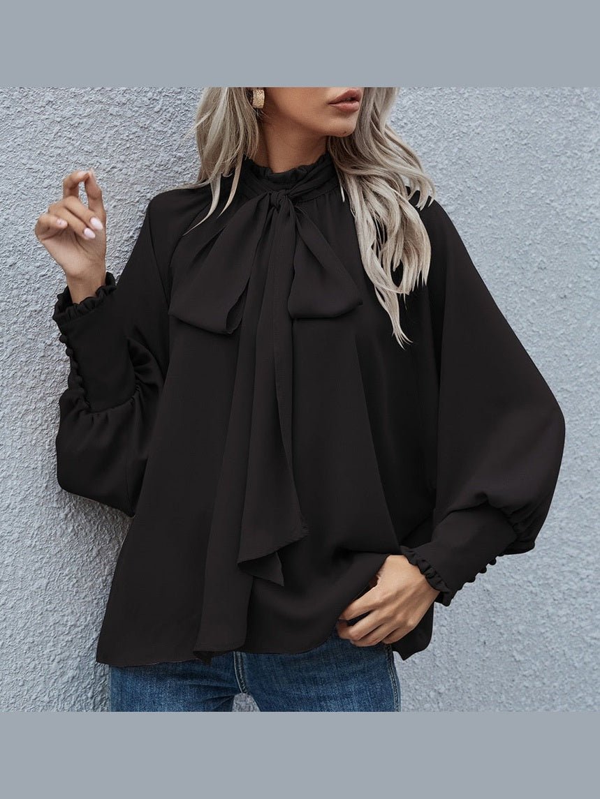 Ins Long-sleeved Blouse Bowknot Puff Sleeves Fashion Commuter Office Tops Women's Clothing See size chart under “more details” - Courbe et Compagnie