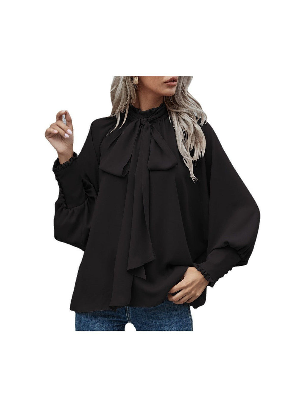 Ins Long-sleeved Blouse Bowknot Puff Sleeves Fashion Commuter Office Tops Women's Clothing See size chart under “more details” - Courbe et Compagnie