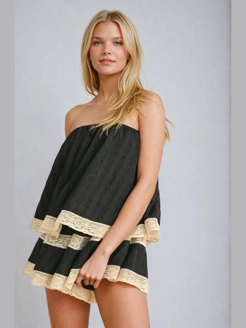 Isla Lace-Trim Layered Tube Romper - Courbe et Compagnie