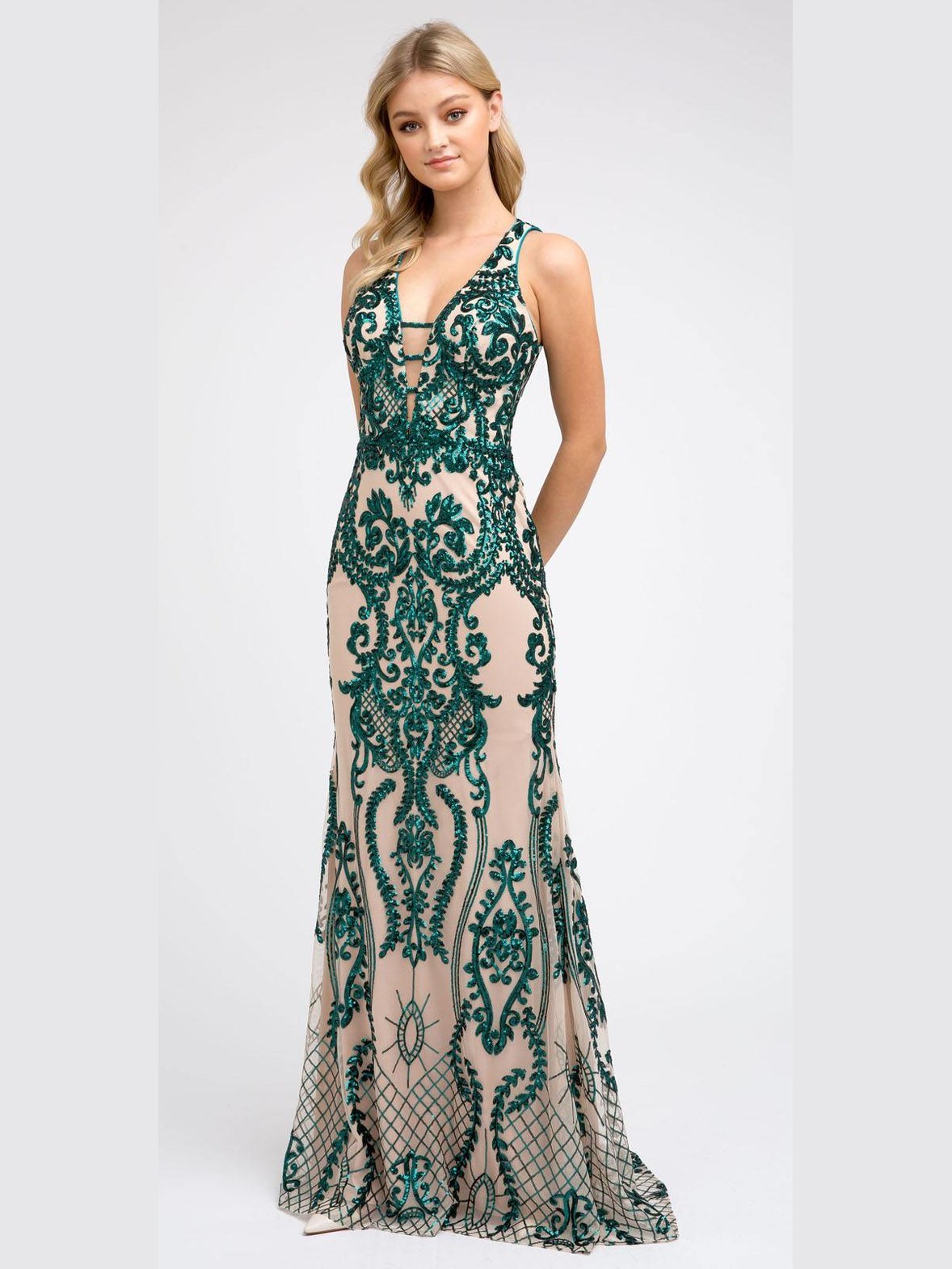 Juliet 243 Sequins Long Evening Dress Cut-Out Back - Courbe et Compagnie