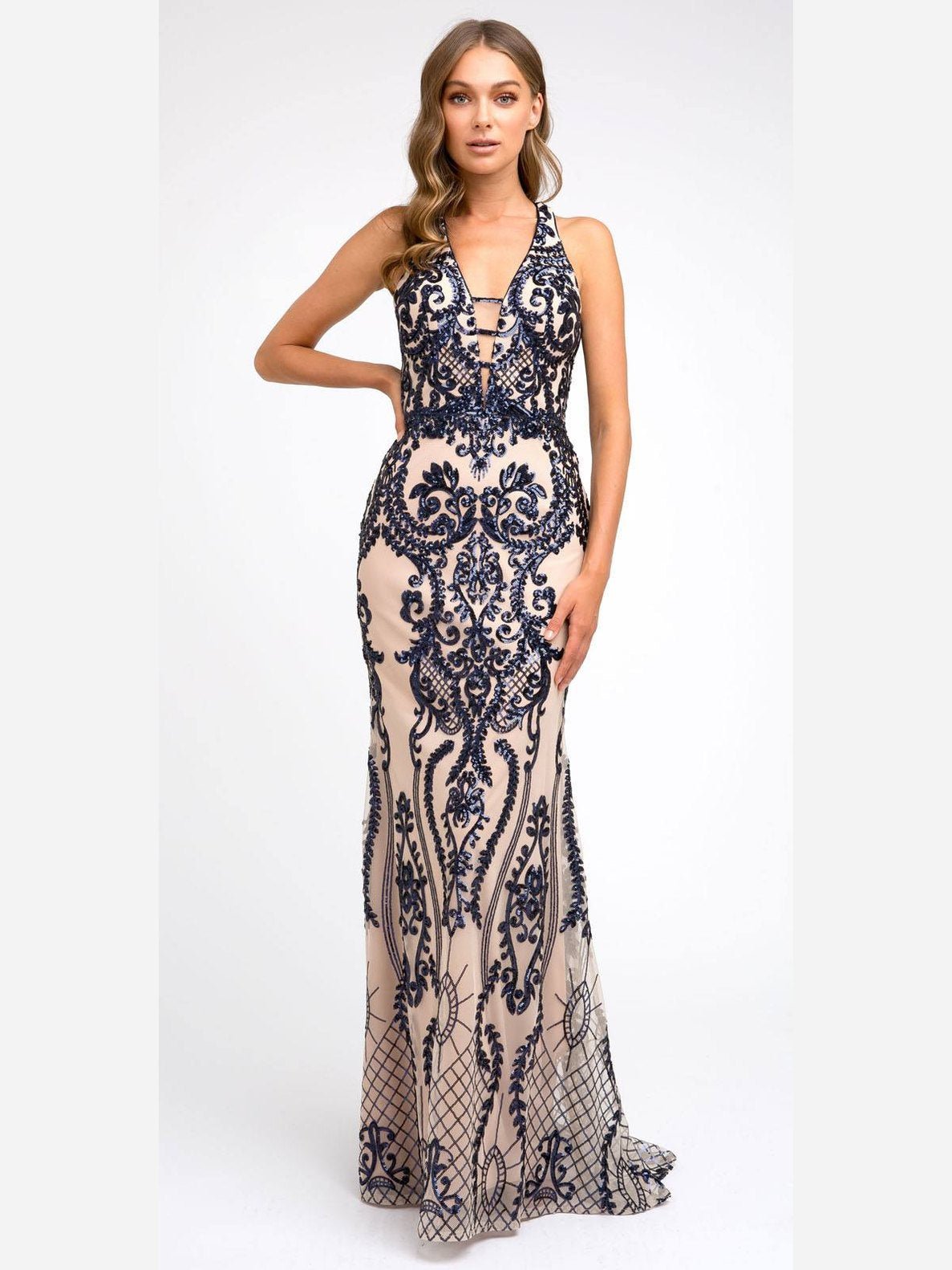 Juliet 243 Sequins Long Evening Dress Cut-Out Back - Courbe et Compagnie