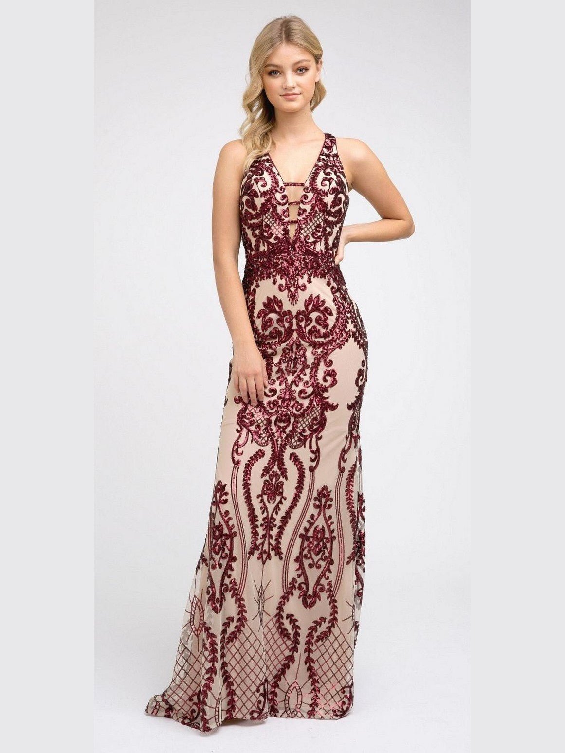 Juliet 243 Sequins Long Evening Dress Cut-Out Back - Courbe et Compagnie