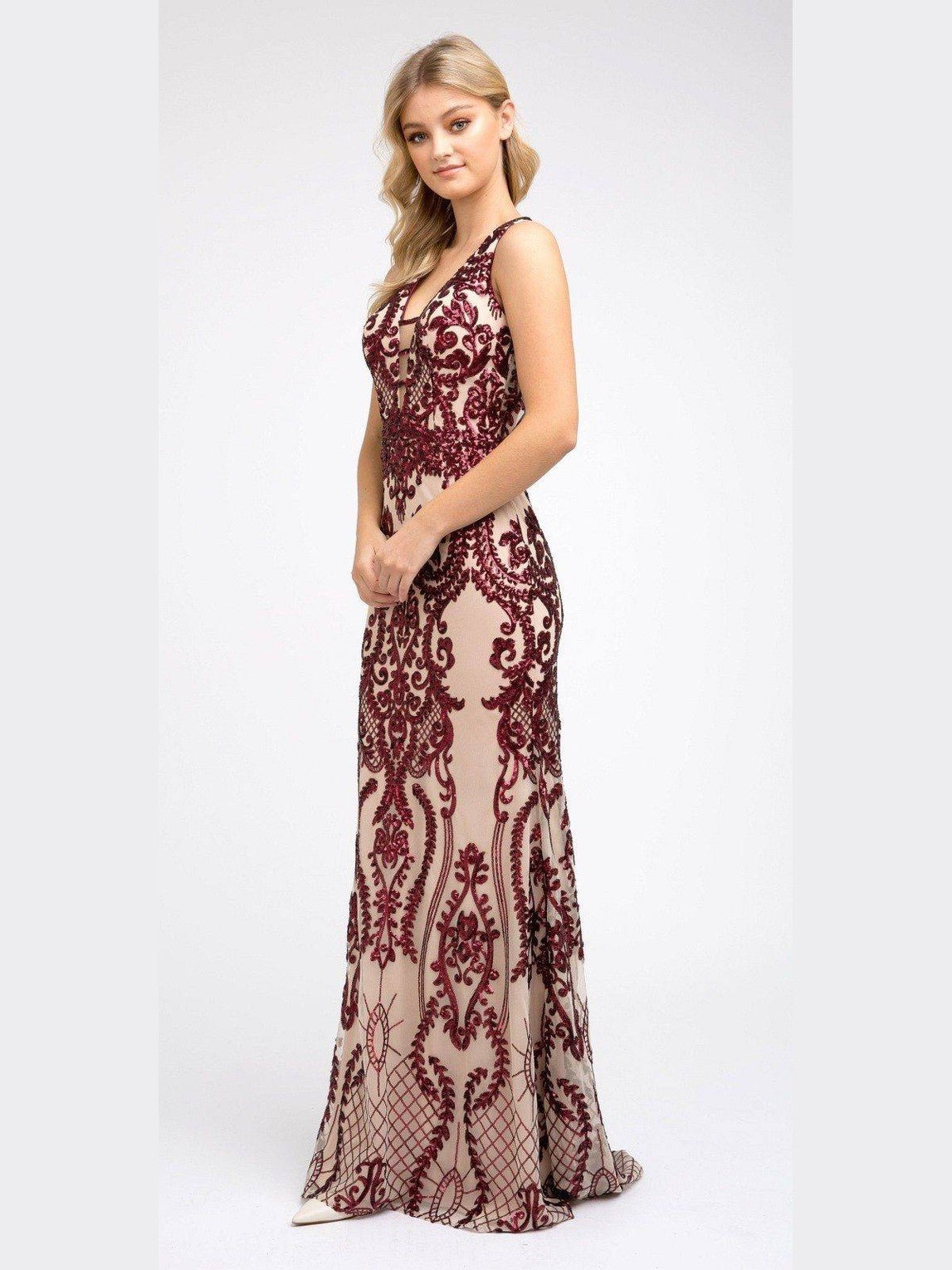 Juliet 243 Sequins Long Evening Dress Cut-Out Back - Courbe et Compagnie