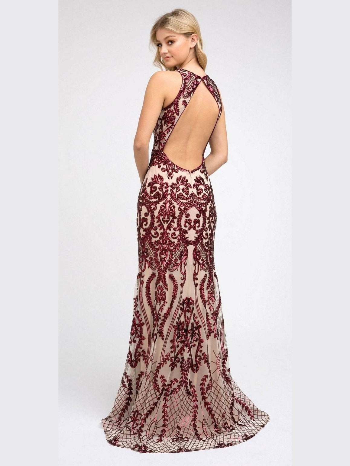 Juliet 243 Sequins Long Evening Dress Cut-Out Back - Courbe et Compagnie