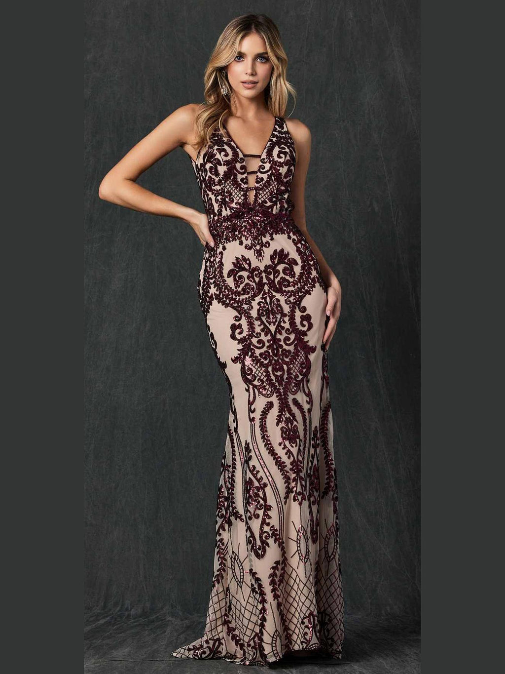 Juliet 243 Sequins Long Evening Dress Cut-Out Back - Courbe et Compagnie