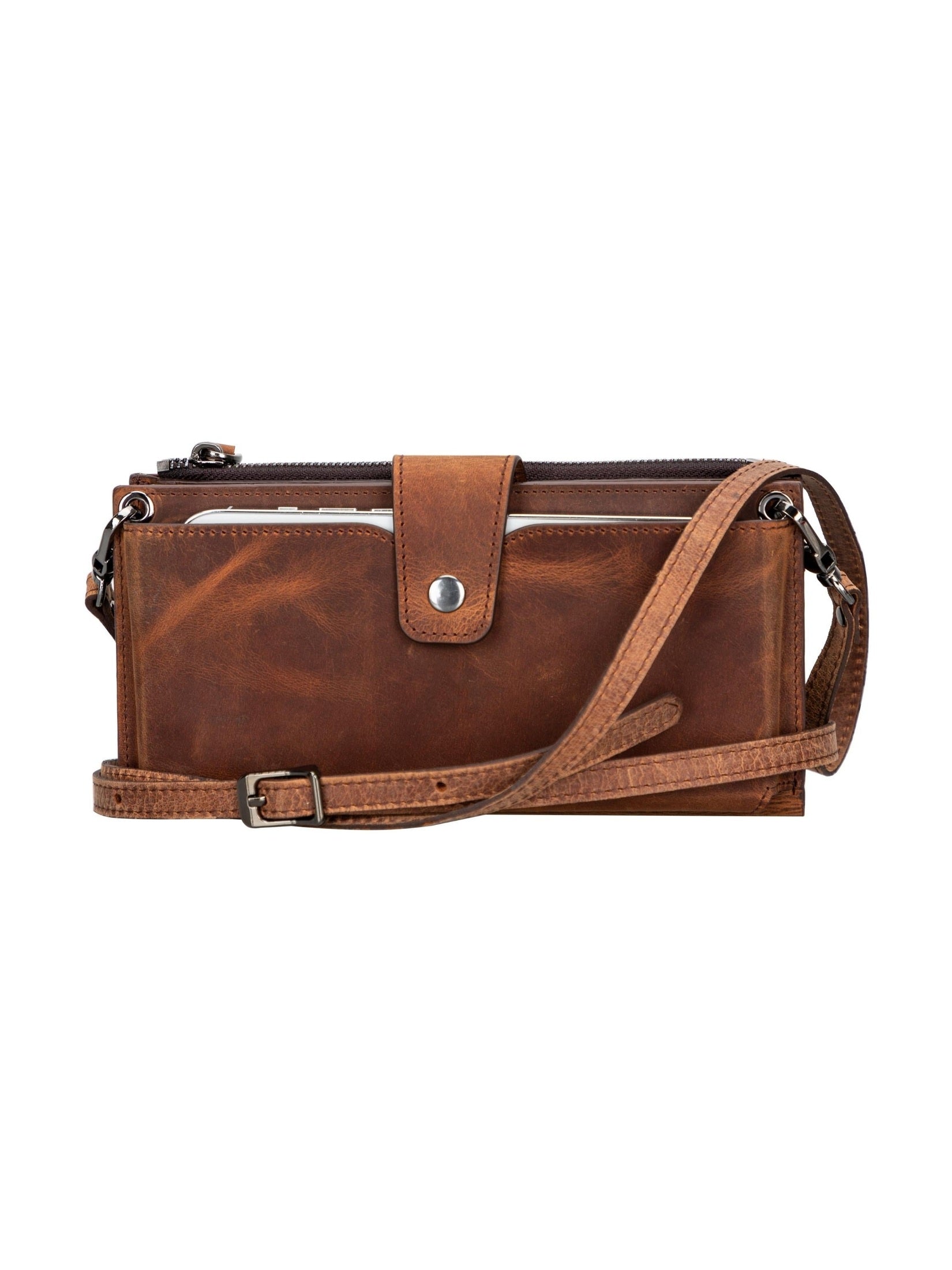 Kaycee Leather Women's Cell Phone Wallet with Strap - Courbe et Compagnie