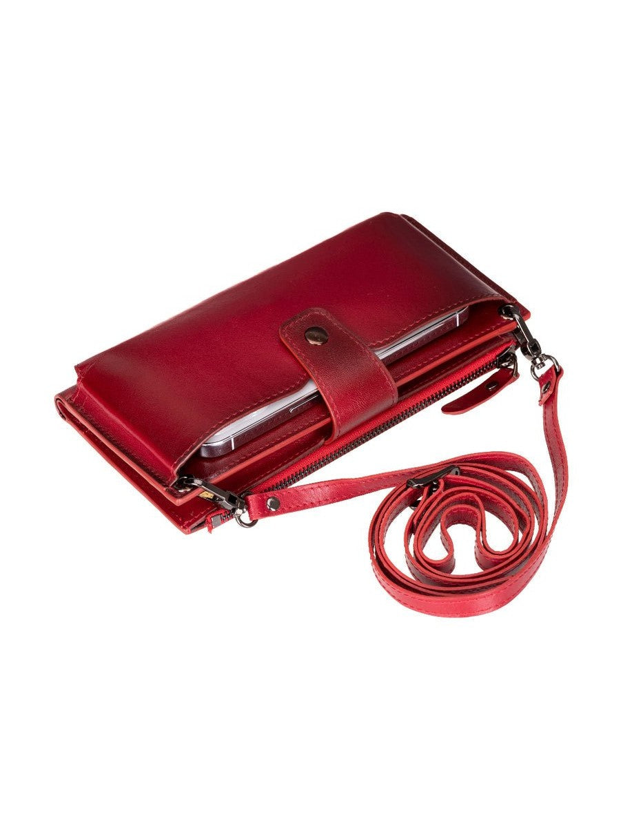 Kaycee Leather Women's Cell Phone Wallet with Strap - Courbe et Compagnie