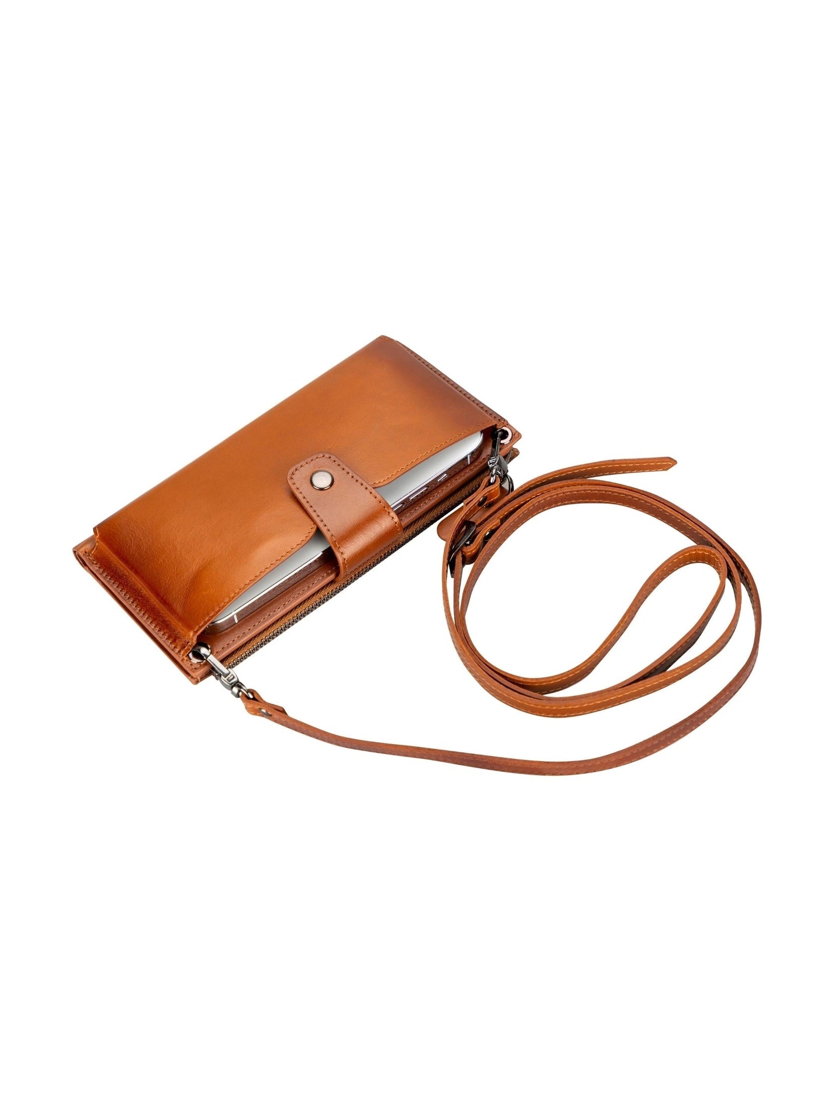 Kaycee Leather Women's Cell Phone Wallet with Strap - Courbe et Compagnie