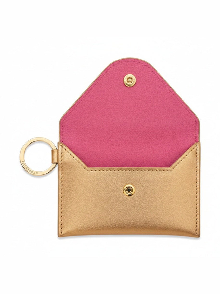 Keychain Wallet – Gold Leather Envelope Card Case - Courbe et Compagnie