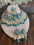 Kundan Necklace Set Gold Plated | Indian Bridal Polki Jewelry | Wedding Necklace Earrings & Maang Tikka | Ethnic Festive Jewelry - Courbe et Compagnie