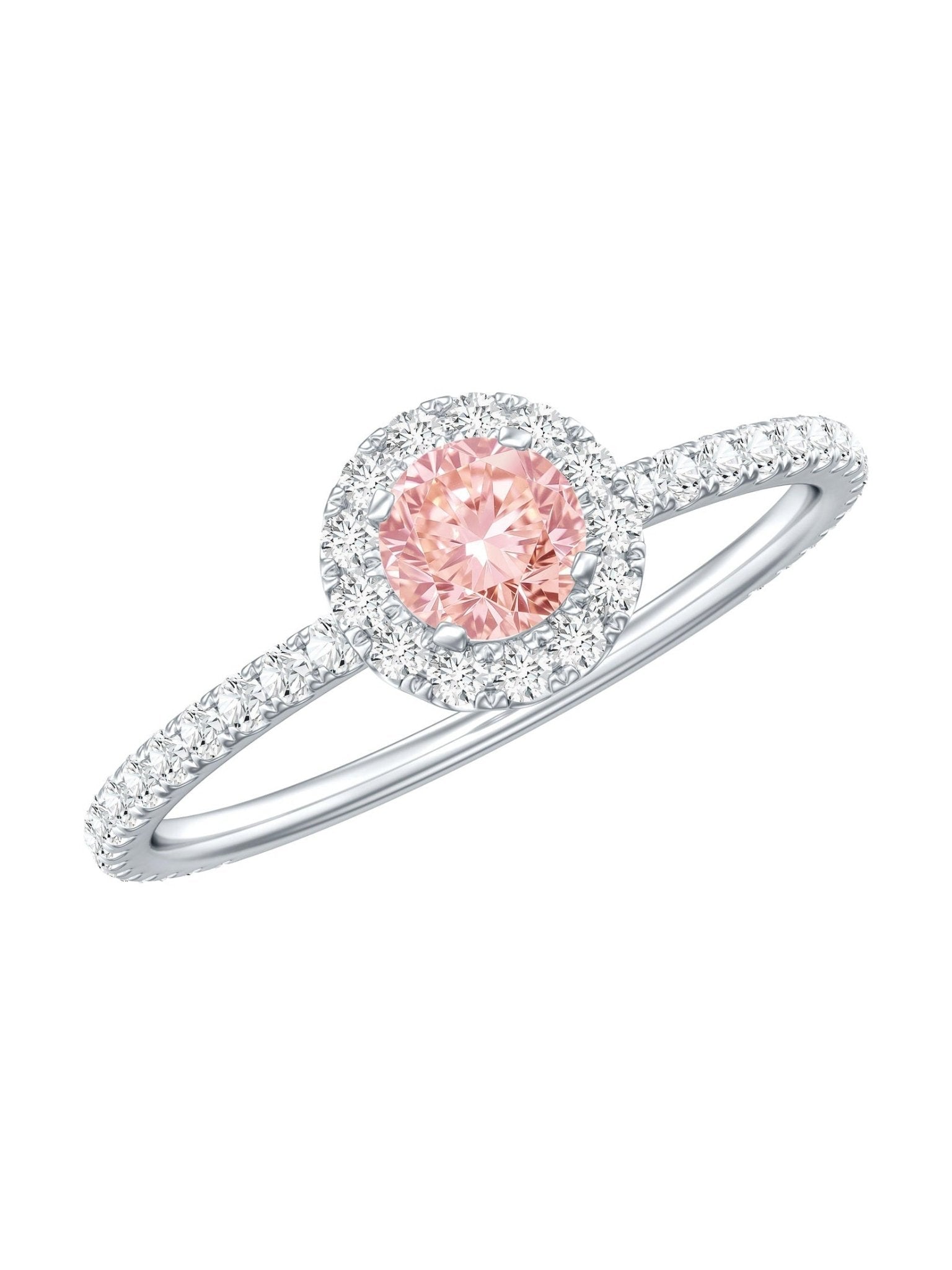 Lab Grown Pink White Diamond Halo Engagement Ring with IGI Certificate - Courbe et Compagnie