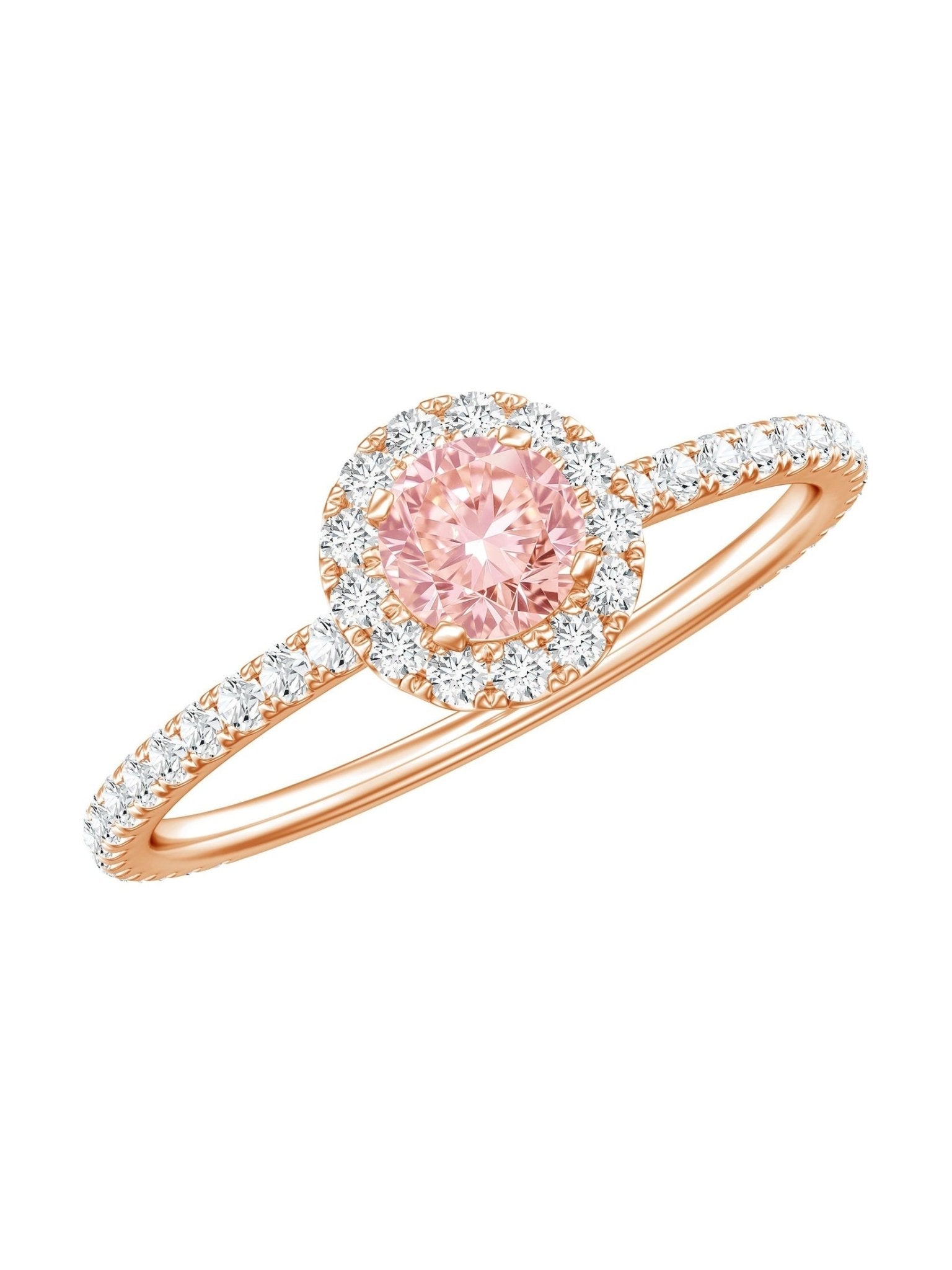 Lab Grown Pink White Diamond Halo Engagement Ring with IGI Certificate - Courbe et Compagnie