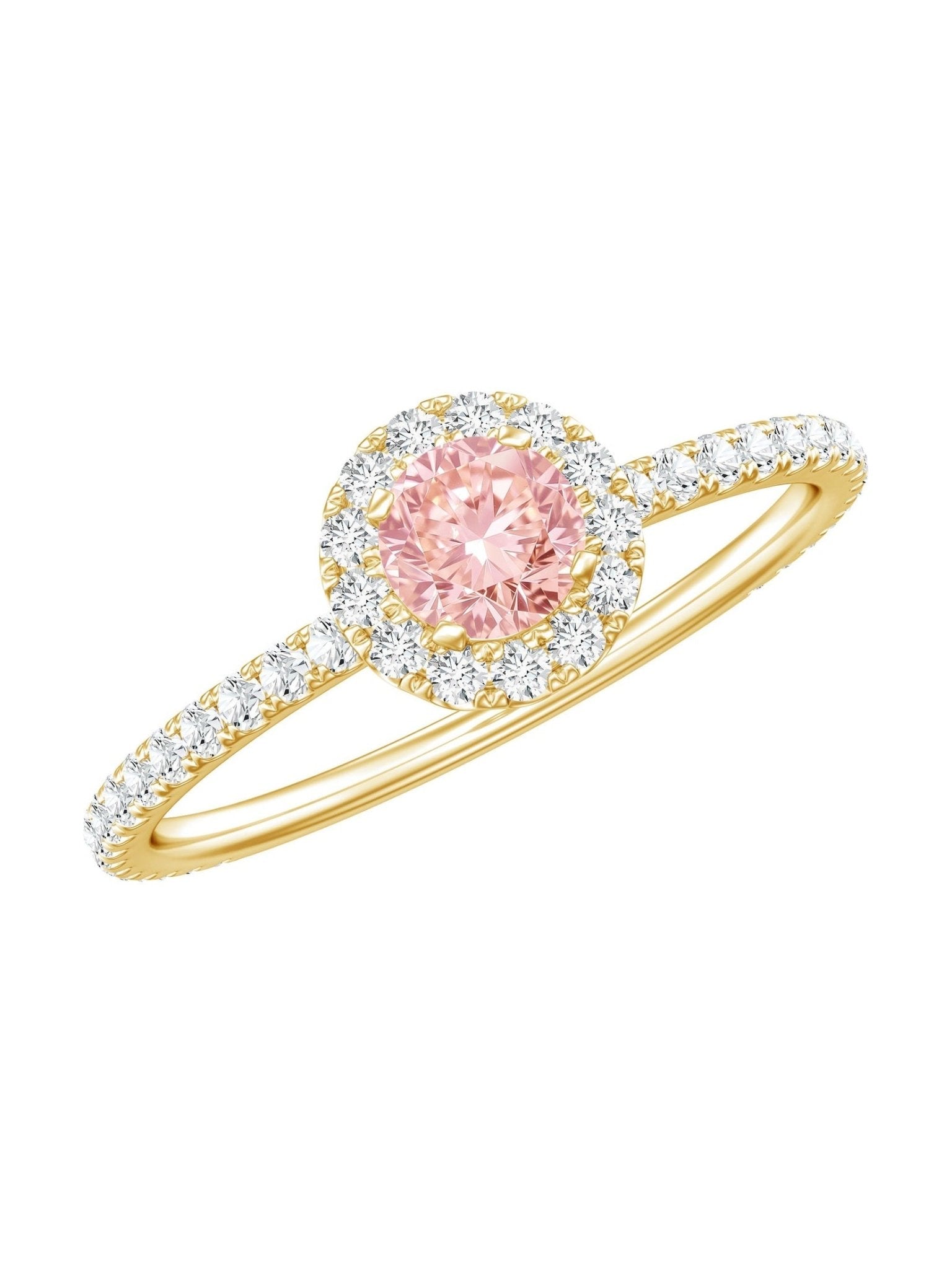 Lab Grown Pink White Diamond Halo Engagement Ring with IGI Certificate - Courbe et Compagnie