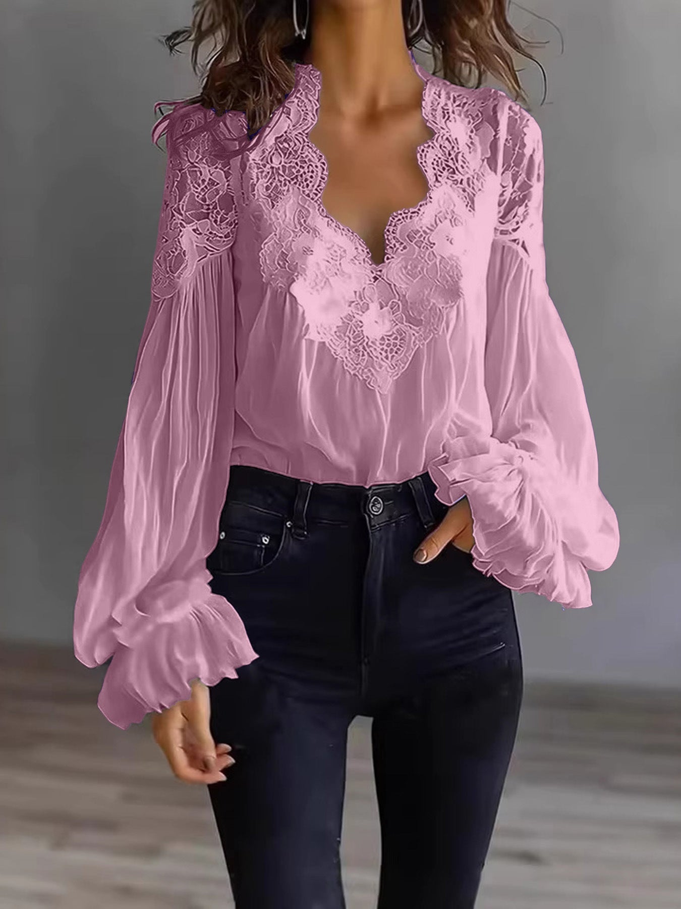 Lace-Panel Puff Sleeve Pleated Ruffle Shirt | Ballet Style - Courbe et Compagnie