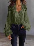 Lace-Panel Puff Sleeve Pleated Ruffle Shirt | Ballet Style - Courbe et Compagnie