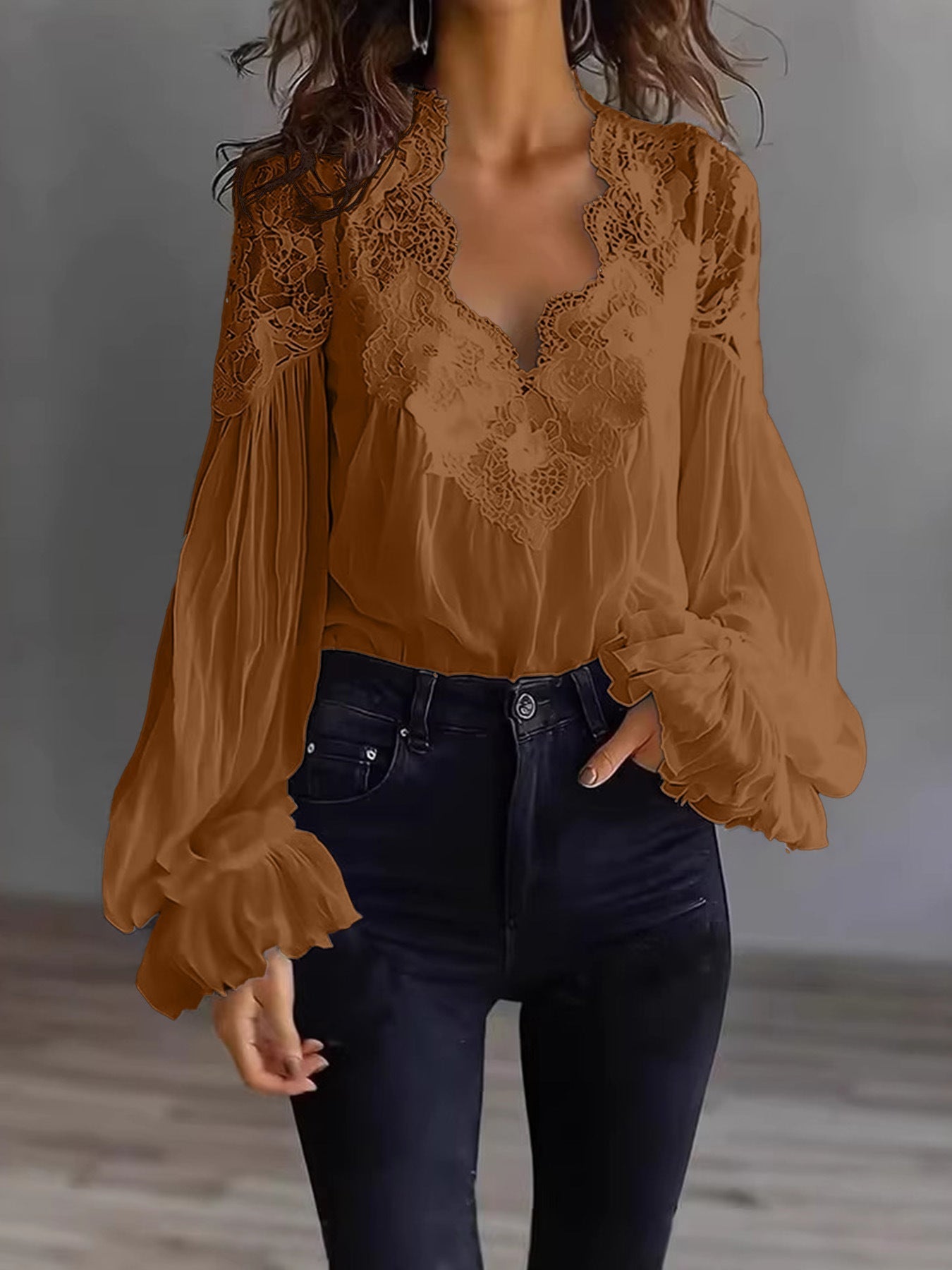 Lace-Panel Puff Sleeve Pleated Ruffle Shirt | Ballet Style - Courbe et Compagnie