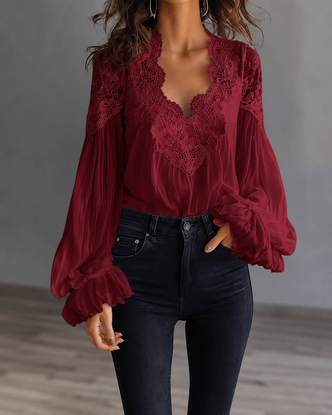 Lace-Panel Puff Sleeve Pleated Ruffle Shirt | Ballet Style - Courbe et Compagnie