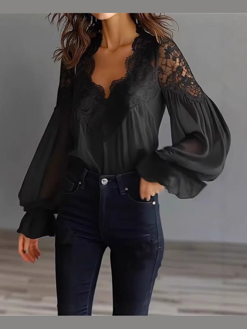 Lace-Panel Puff Sleeve Pleated Ruffle Shirt | Ballet Style - Courbe et Compagnie