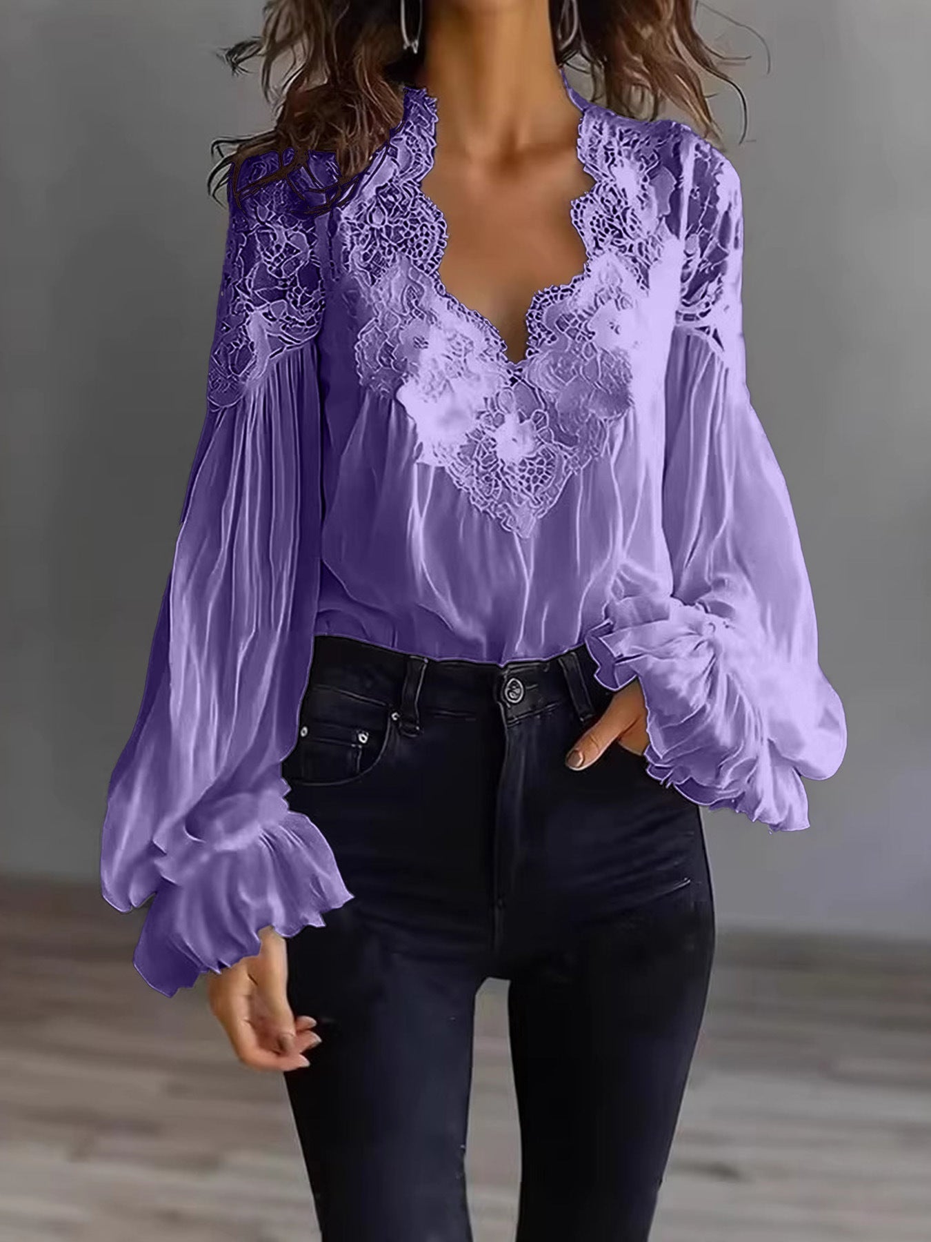 Lace-Panel Puff Sleeve Pleated Ruffle Shirt | Ballet Style - Courbe et Compagnie