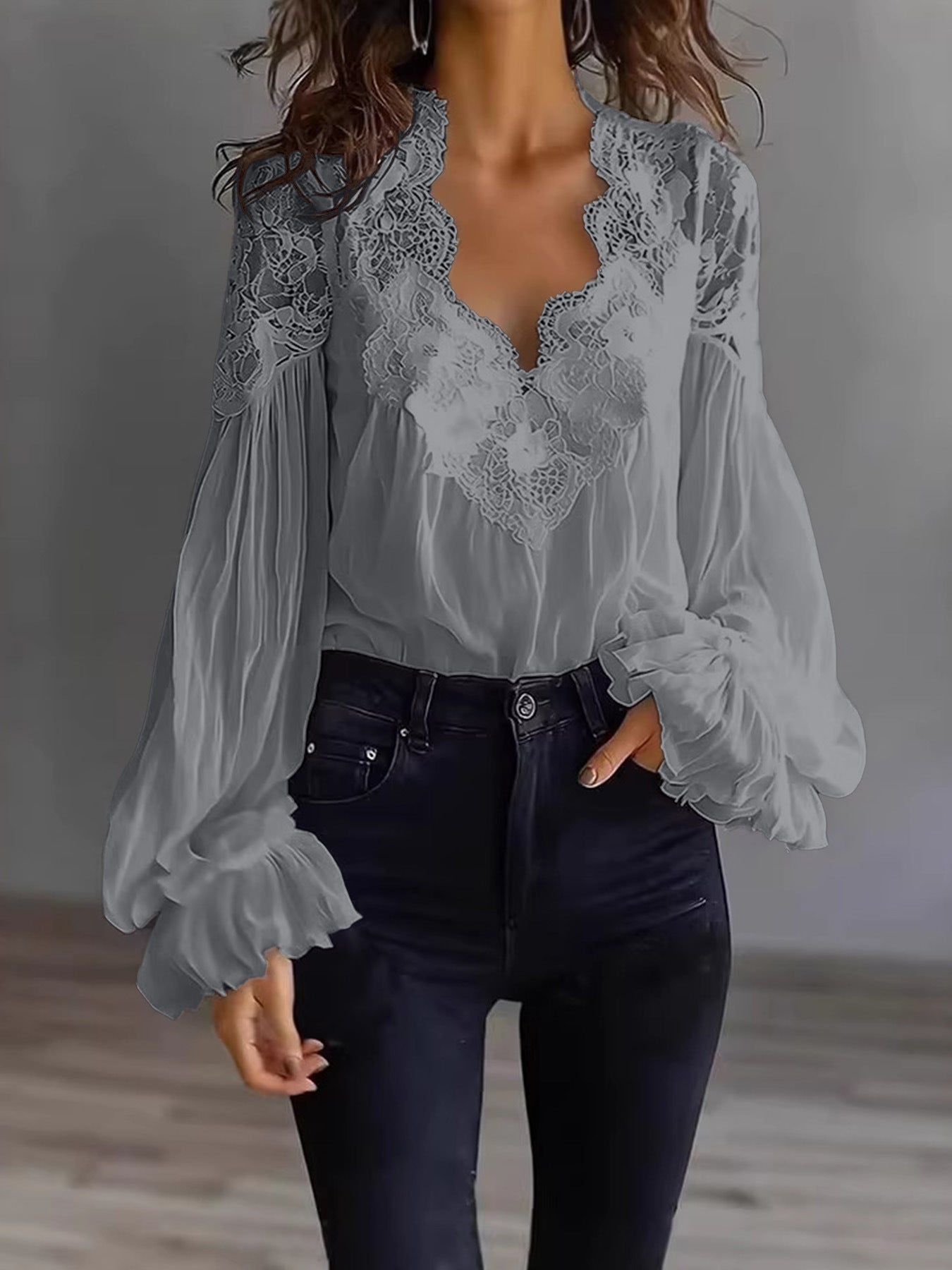 Lace-Panel Puff Sleeve Pleated Ruffle Shirt | Ballet Style - Courbe et Compagnie