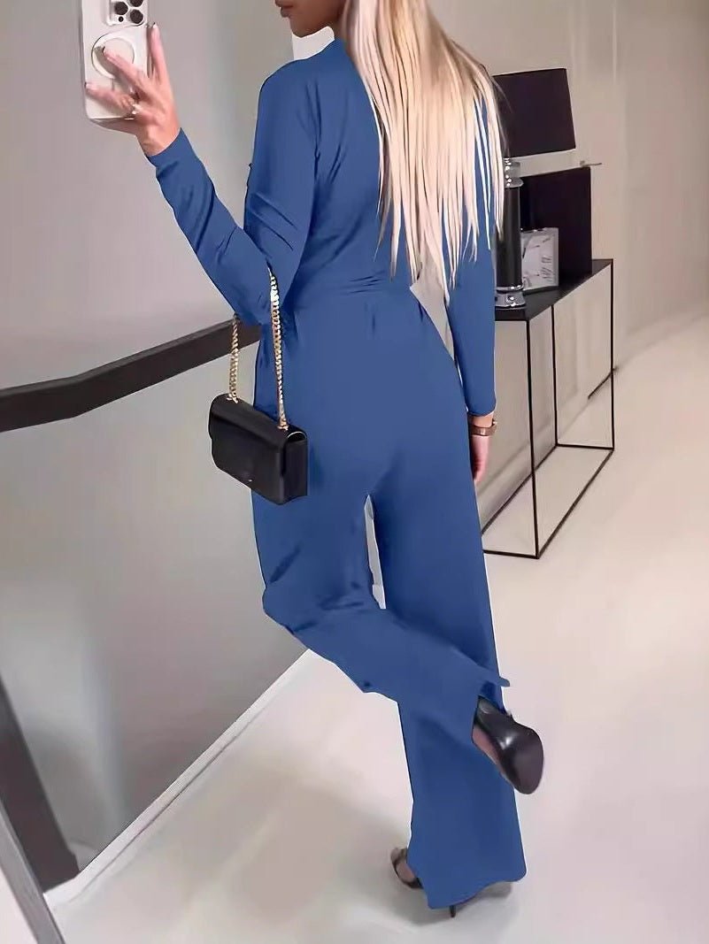 Ladies' Fashionable Slim Fit Sexy V-neck Long Sleeved Slimming Jumpsuit - Courbe et Compagnie