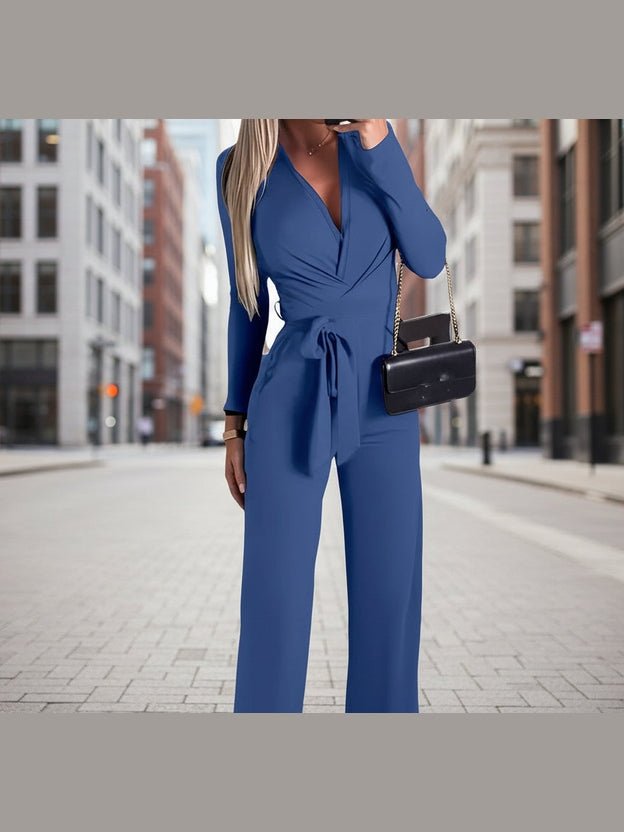 Ladies' Fashionable Slim Fit Sexy V-neck Long Sleeved Slimming Jumpsuit - Courbe et Compagnie