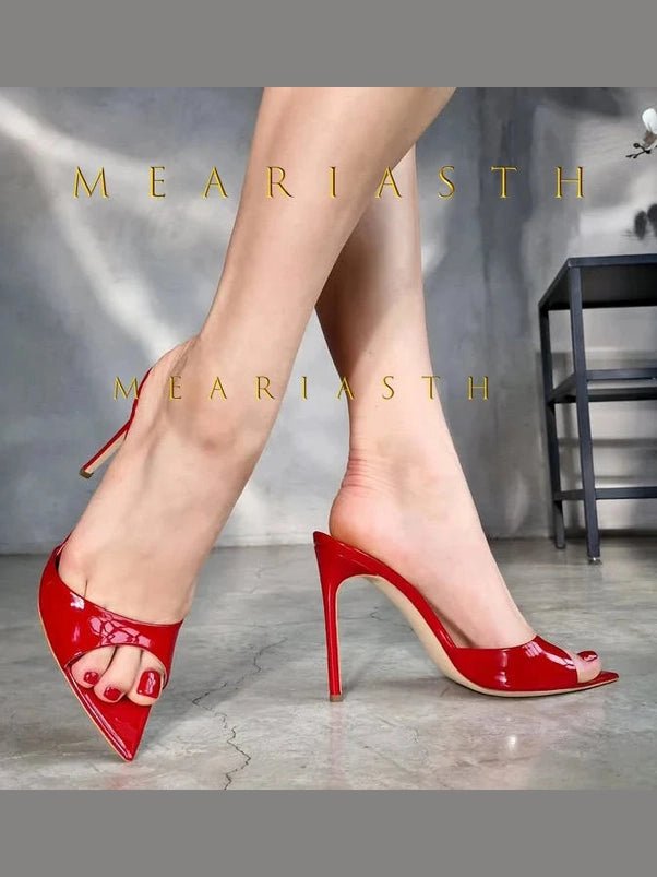 Ladies High-heeled Slippers Shoes Fashion Pointed Sexy Patent Leather Women with Open Toes and Party Wedding Stripper Sandals. - Courbe et Compagnie