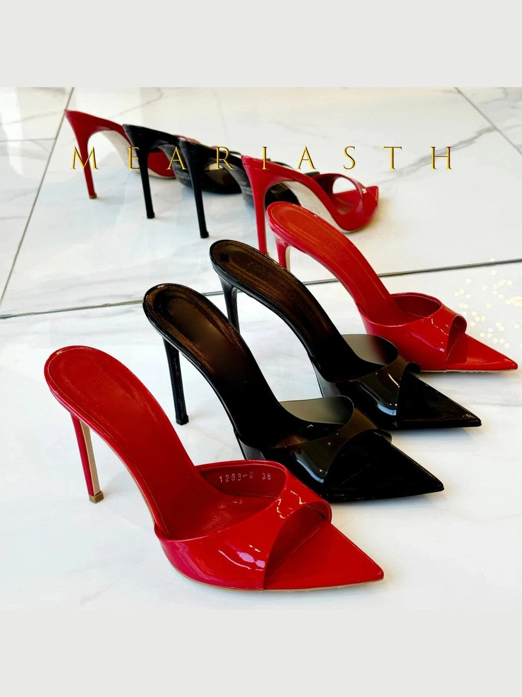 Ladies High-heeled Slippers Shoes Fashion Pointed Sexy Patent Leather Women with Open Toes and Party Wedding Stripper Sandals. - Courbe et Compagnie