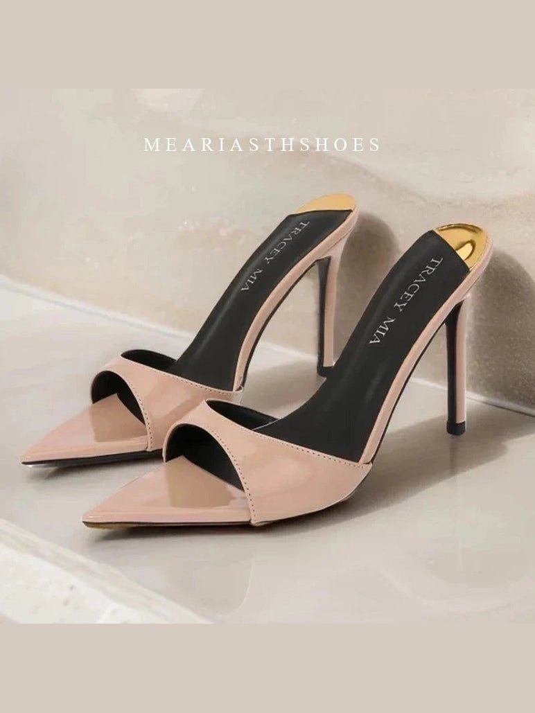 Ladies High-heeled Slippers Shoes Fashion Pointed Sexy Patent Leather Women with Open Toes and Party Wedding Stripper Sandals. - Courbe et Compagnie