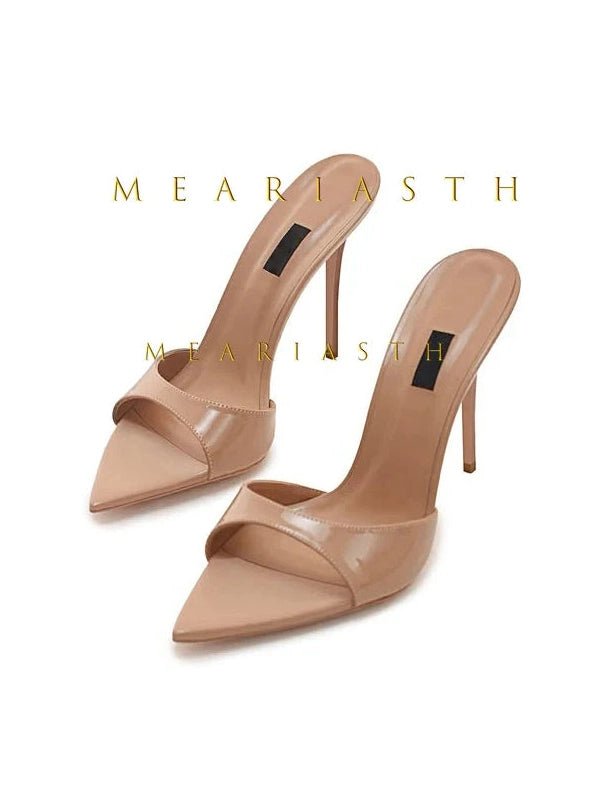 Ladies High-heeled Slippers Shoes Fashion Pointed Sexy Patent Leather Women with Open Toes and Party Wedding Stripper Sandals. - Courbe et Compagnie