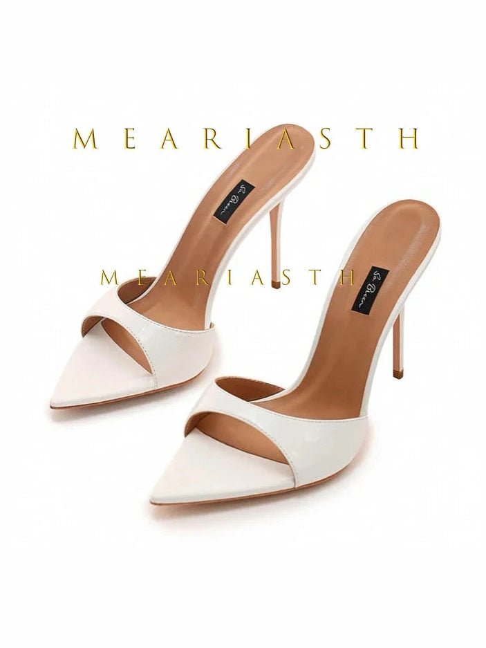 Ladies High-heeled Slippers Shoes Fashion Pointed Sexy Patent Leather Women with Open Toes and Party Wedding Stripper Sandals. - Courbe et Compagnie