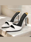 Ladies High-heeled Slippers Shoes Fashion Pointed Sexy Patent Leather Women with Open Toes and Party Wedding Stripper Sandals. - Courbe et Compagnie