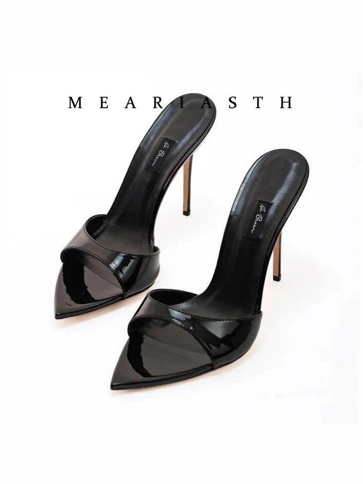 Ladies High-heeled Slippers Shoes Fashion Pointed Sexy Patent Leather Women with Open Toes and Party Wedding Stripper Sandals. - Courbe et Compagnie