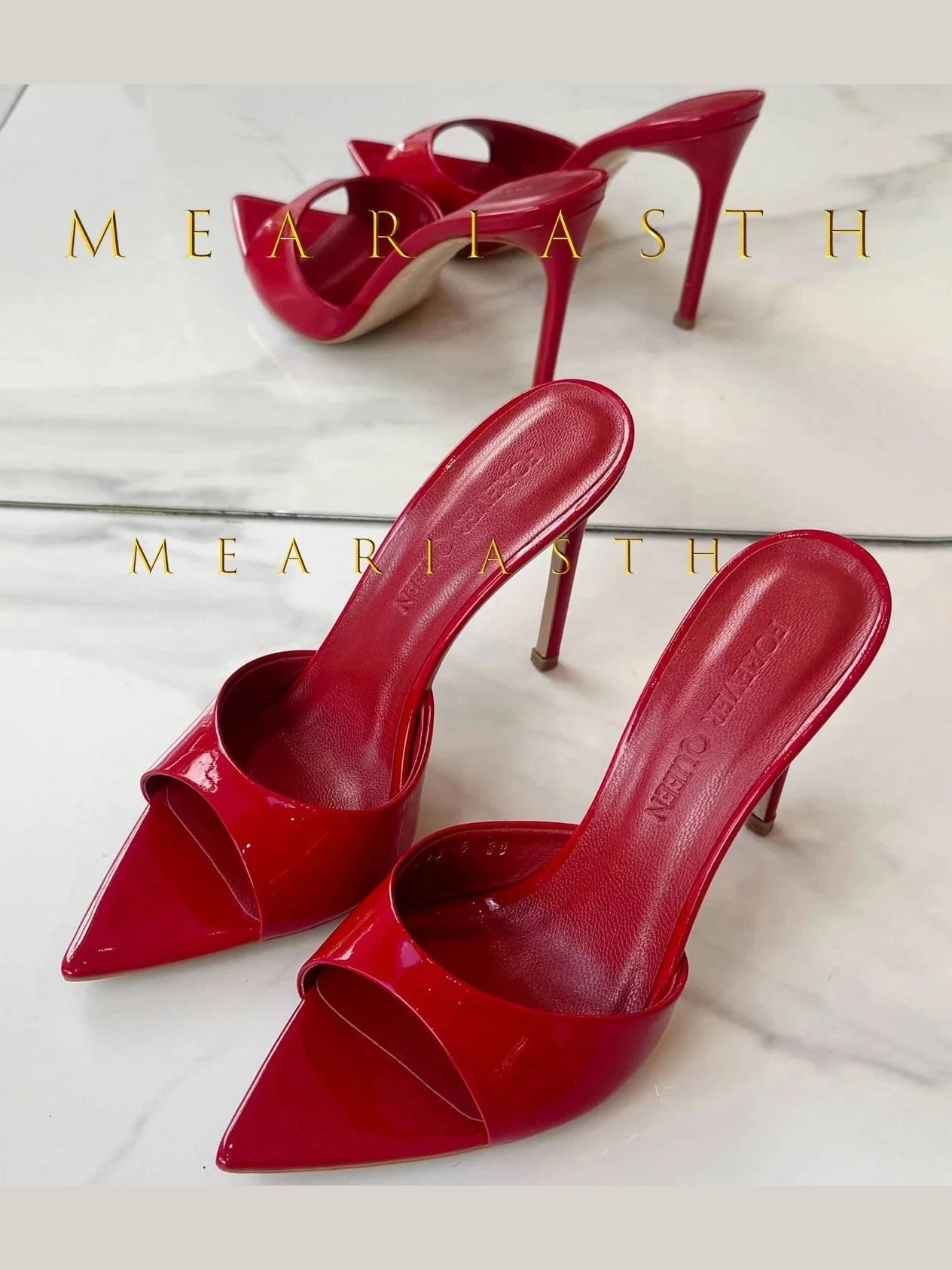 Ladies High-heeled Slippers Shoes Fashion Pointed Sexy Patent Leather Women with Open Toes and Party Wedding Stripper Sandals. - Courbe et Compagnie