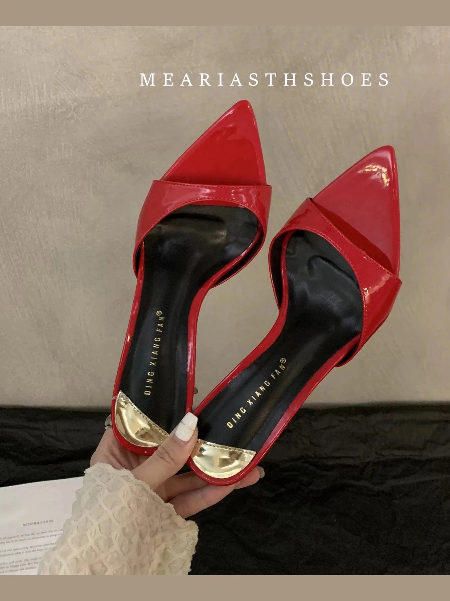 Ladies High-heeled Slippers Shoes Fashion Pointed Sexy Patent Leather Women with Open Toes and Party Wedding Stripper Sandals. - Courbe et Compagnie