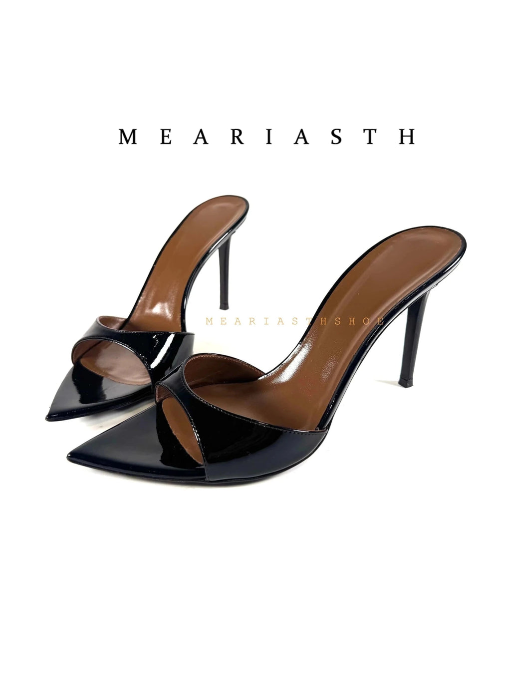 Ladies High-heeled Slippers Shoes Fashion Pointed Sexy Patent Leather Women with Open Toes and Party Wedding Stripper Sandals. - Courbe et Compagnie