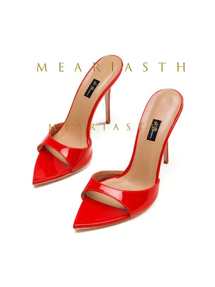 Ladies High-heeled Slippers Shoes Fashion Pointed Sexy Patent Leather Women with Open Toes and Party Wedding Stripper Sandals. - Courbe et Compagnie
