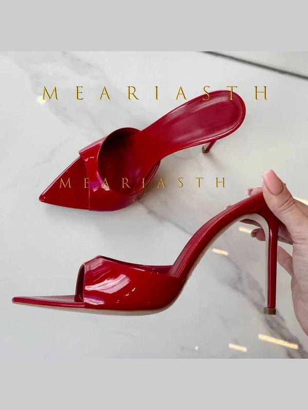 Ladies High-heeled Slippers Shoes Fashion Pointed Sexy Patent Leather Women with Open Toes and Party Wedding Stripper Sandals. - Courbe et Compagnie