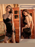 Ladies Loungewear Plus Size Sling Lace Satin Nightdress - Courbe et Compagnie