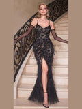 Ladivine CC2358 Long Feather Embellished Fitted Evening Gown - Courbe et Compagnie