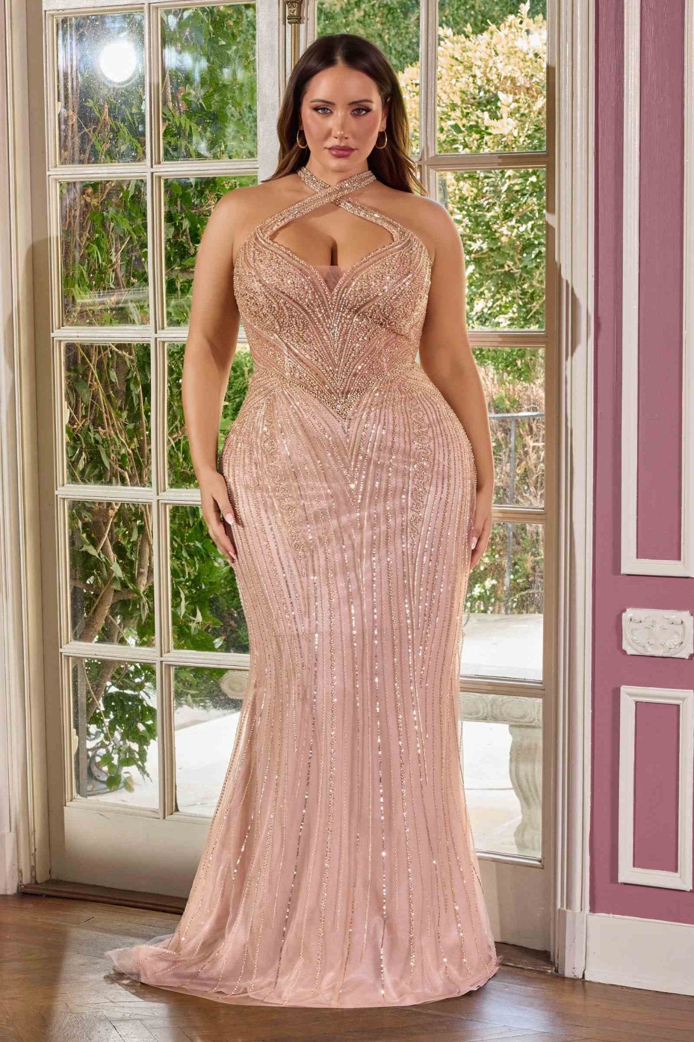Ladivine CC416C Dress Sequin Strapless Plus Size Fitted Gown - Courbe et Compagnie