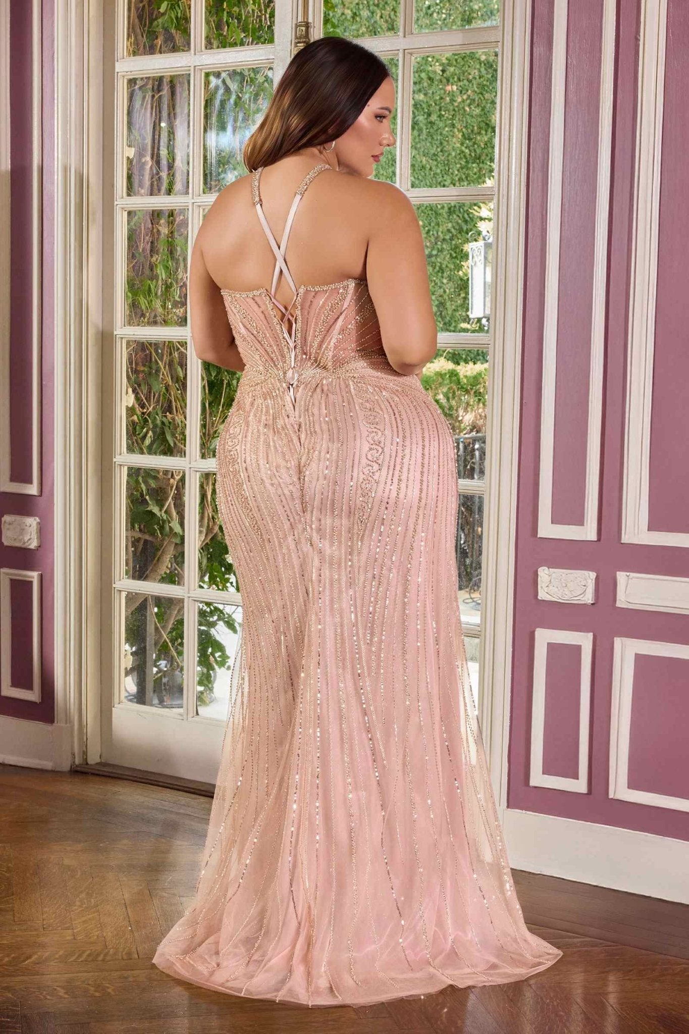 Ladivine CC416C Dress Sequin Strapless Plus Size Fitted Gown - Courbe et Compagnie