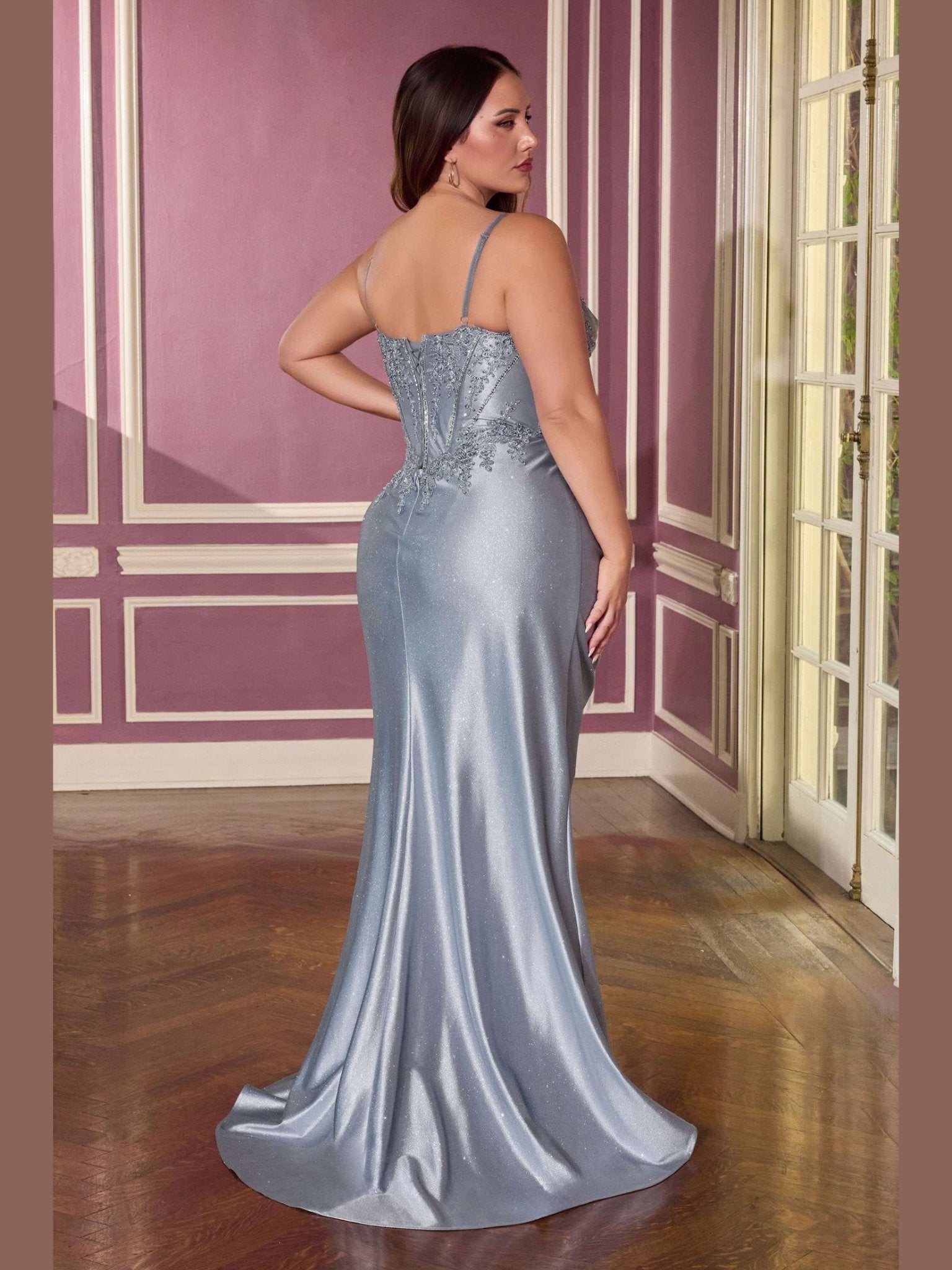 Ladivine CC463C Strapless Sweetheart Fitted Satin Skirt Plus Size Gown - Courbe et Compagnie